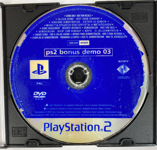 Sony PlayStation 2 Bonus Demo 03 Disc PAL Playstation 2/PS2 Disc Demo Only