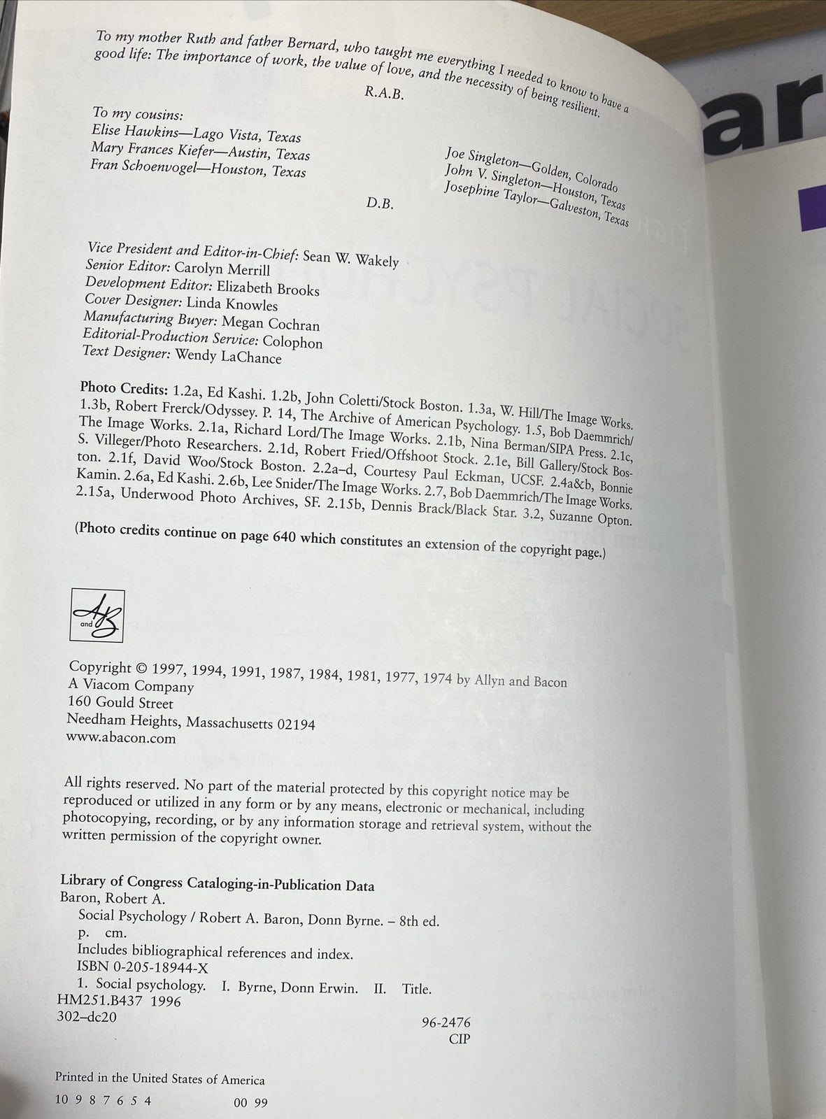 Social Psychology Baron Byrne 8th Edition Text Book In VGC