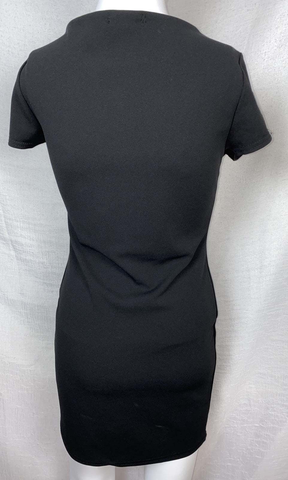 Pretty Little Thing Black Short Sleeve V Plunge Bodycon Dress Size 8 New F451