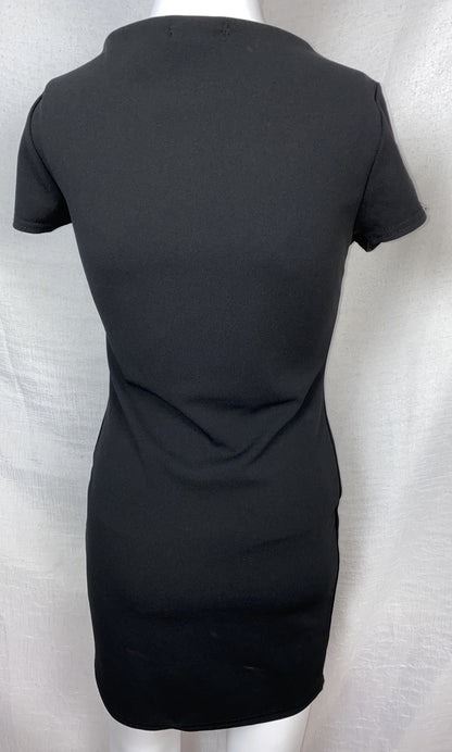 Pretty Little Thing Black Short Sleeve V Plunge Bodycon Dress Size 8 New F451