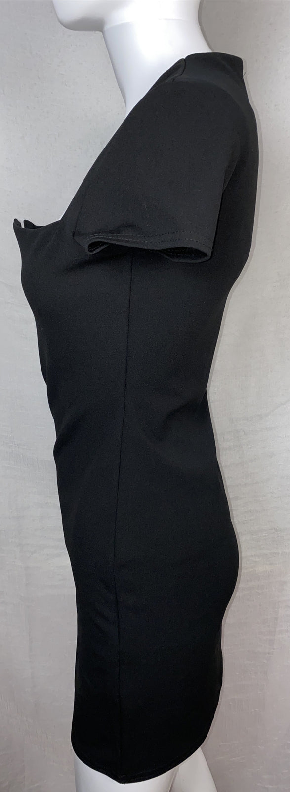Pretty Little Thing Black Short Sleeve V Plunge Bodycon Dress Size 8 New F451