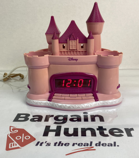 Disney Princess Alarm AM/FM Clock Radio Pink Castle Tested Working 3179