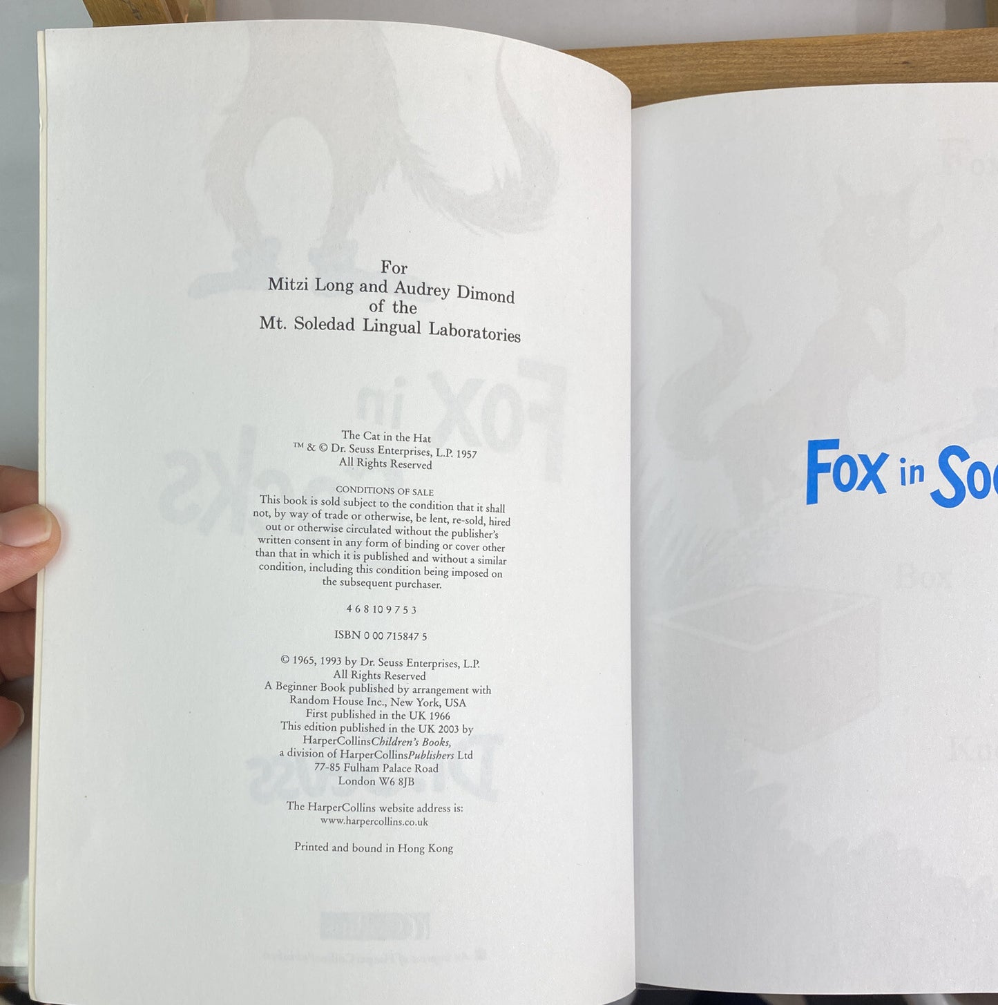 Fox In Socks Author Dr. Seuss 100th Edition In Good Condition