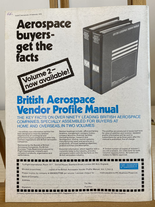 Flight International September 1974 Magazine In Good Condition