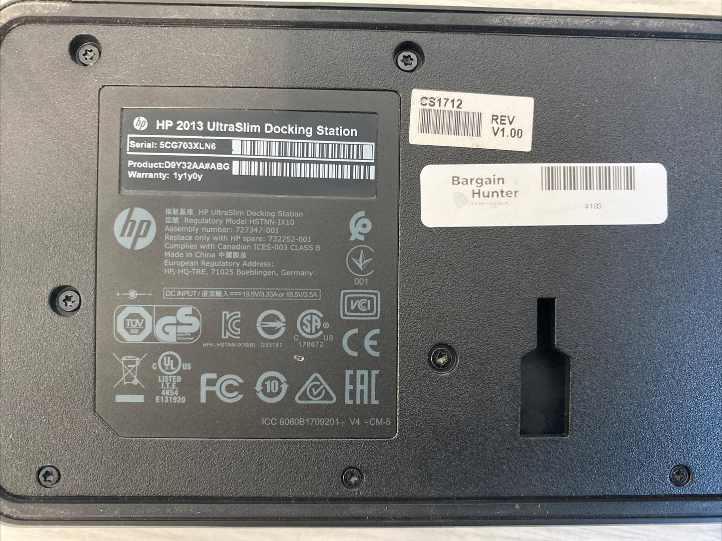 HP 2013 UltraSlim Docking Station HSTNN-1X10 D9Y32AA#ABG 4183