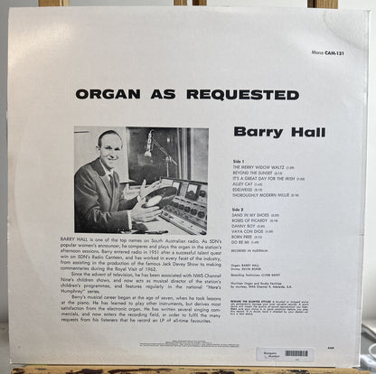 Organ as Requested, Barry Hall 30 cm Vinyl LP Record In Good Condition 5653