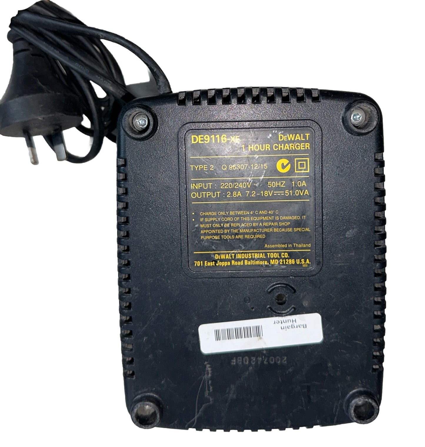 Dewalt Charger 7.2v - 18v Model DC9116-XE 240V AC AU Plug NOT WORKING PARTS ONLY