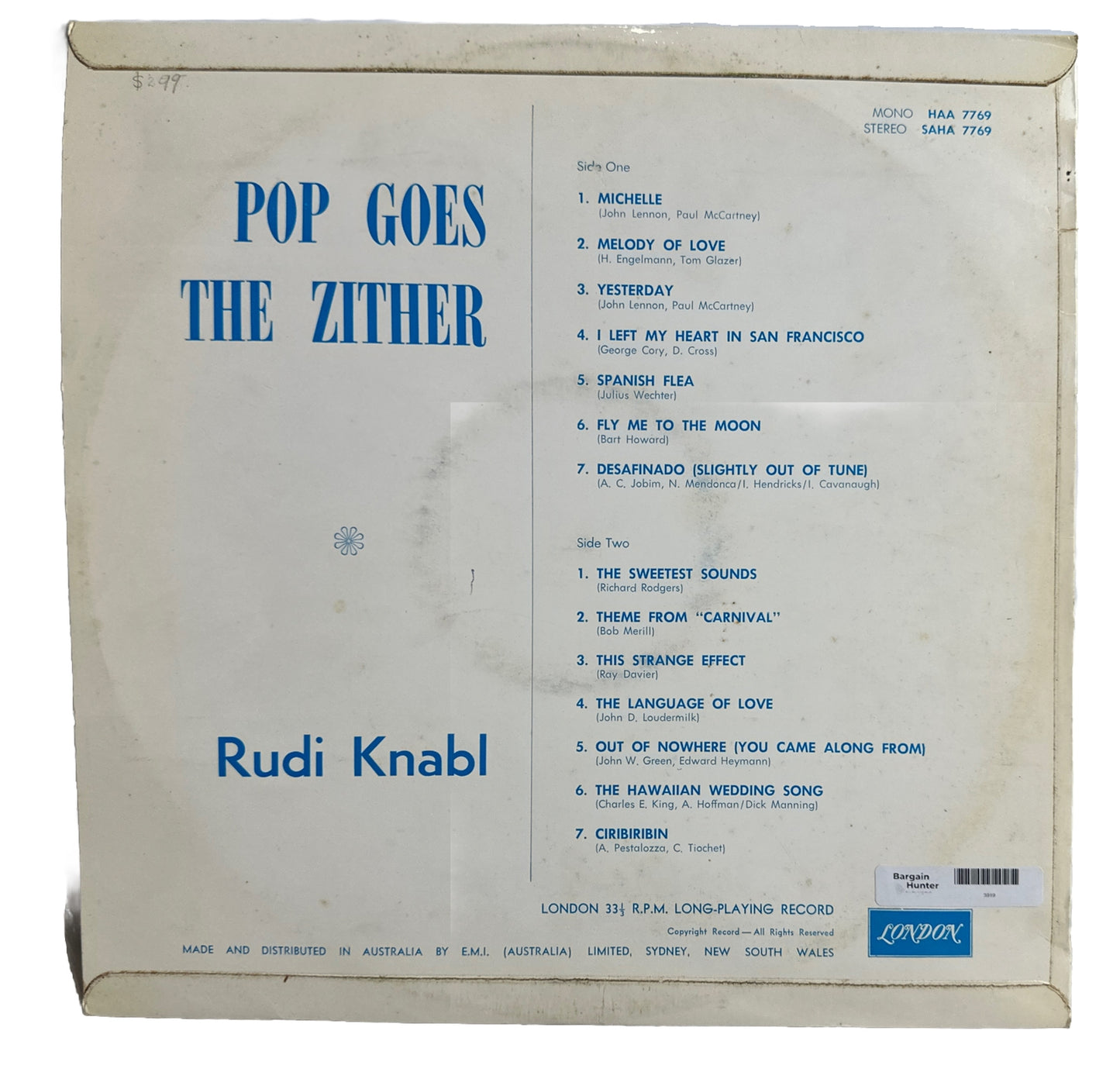 Pop Goes The Zither - Rudi Knabl - 12" Vinyl Record 3919