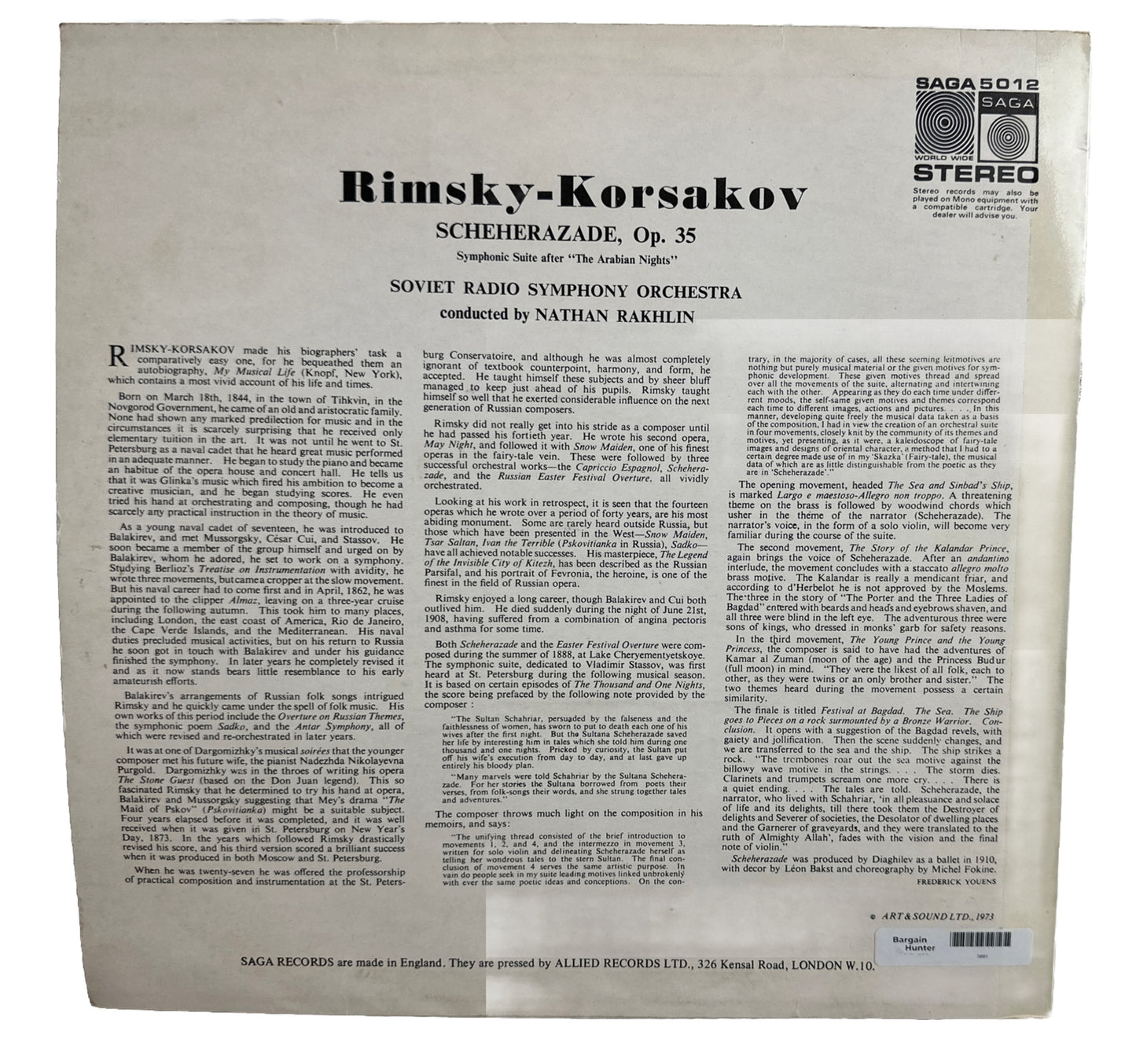 Rimsky Korsakov - The Soviet Radio Symphony Nathan Rakhlin Scheherazade Record