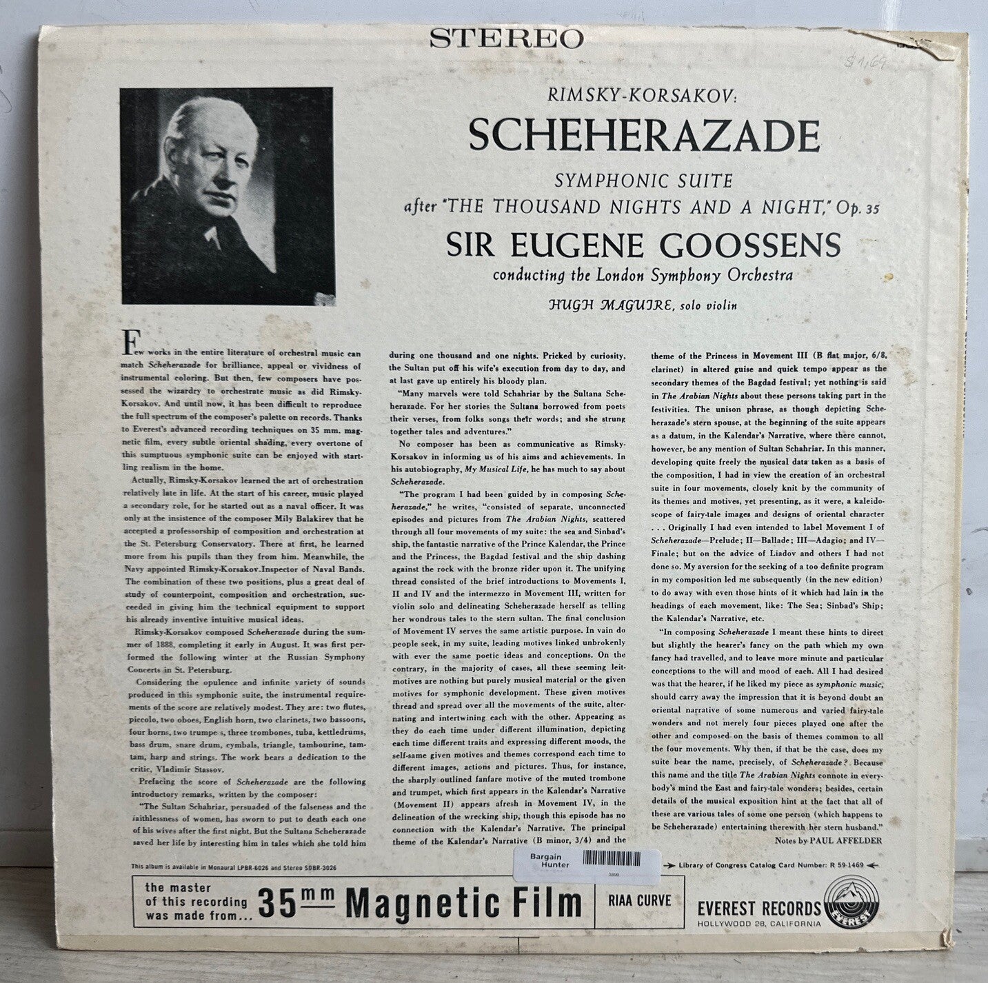 Rimsky-Korsakov: Scheherazade / Sir Eugene Goossens - 12" Vinyl Record 3899