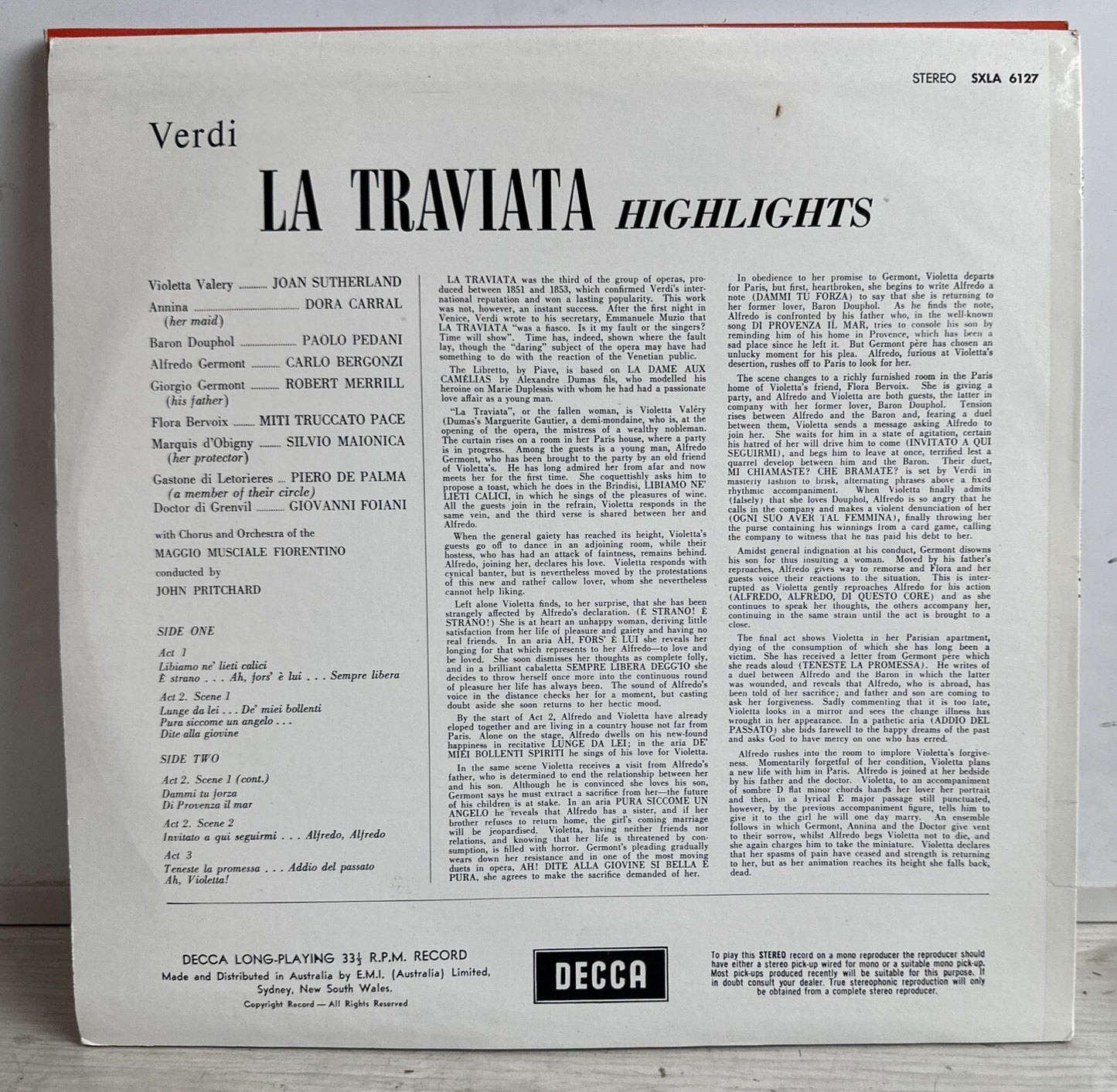 Joan Sutherland Verdi - La Traviata Decca  - 12" Vinyl Record 4010