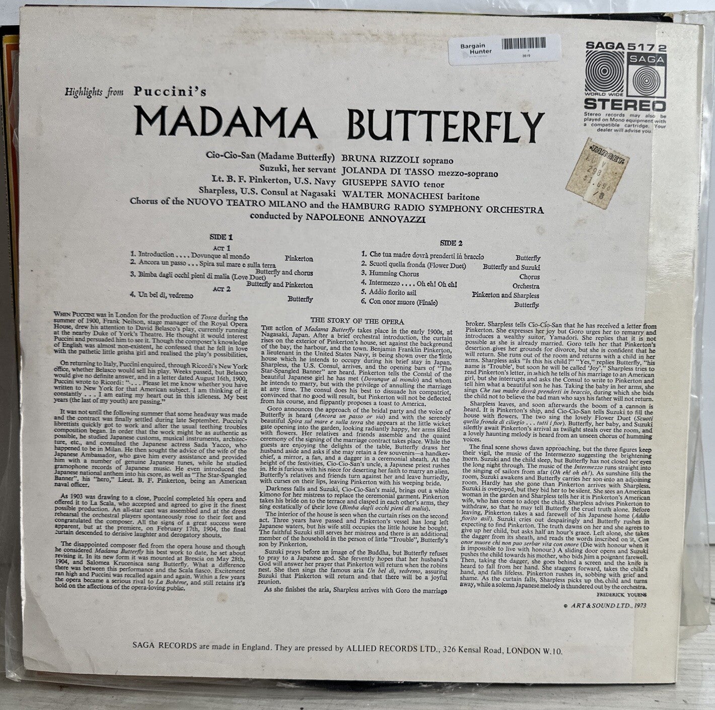 Madama Butterfly - Saga 5172 - 12" Vinyl Record 3619