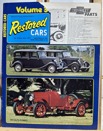 Restored Cars Vintage Magazine No.25 November /December 1977 Missing Front Cover