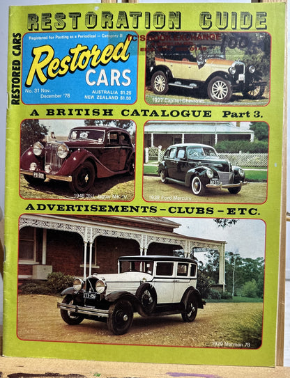 Restored Cars Vintage Magazine No.31 November / December 1978 In Ok Condition