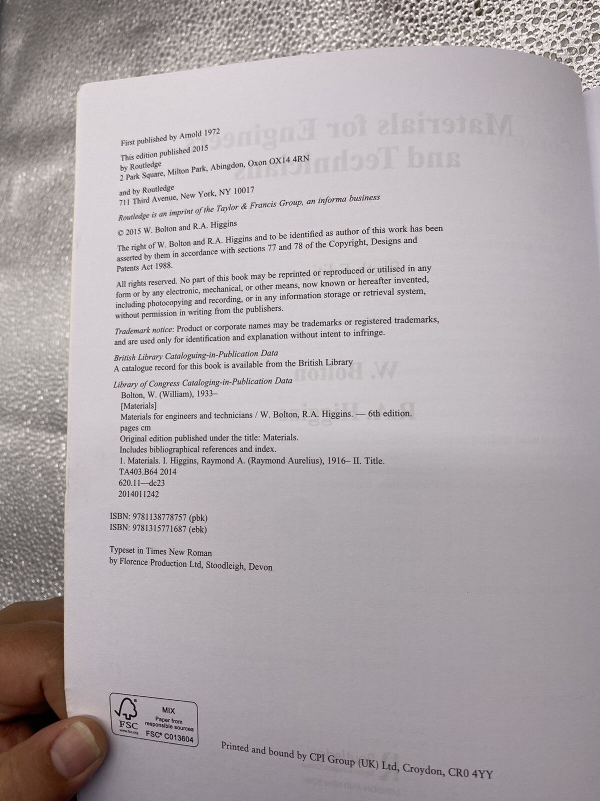 Material For Engineers And Technicians Sixth Edition Textbook In Good Condition
