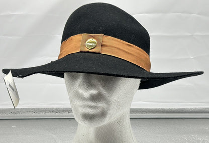 MIMCO Black One Size fit most 100% Wool Brim Metal Logo Fedora Hat In Good Codn