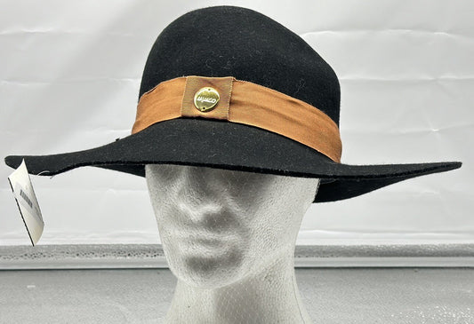 MIMCO Black One Size fit most 100% Wool Brim Metal Logo Fedora Hat In Good Codn