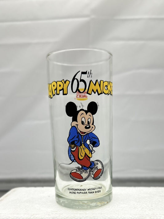 Hungry Jacks Mickey Mouse 65th Birthday Glass In Good Condition 9cm -4965/8463