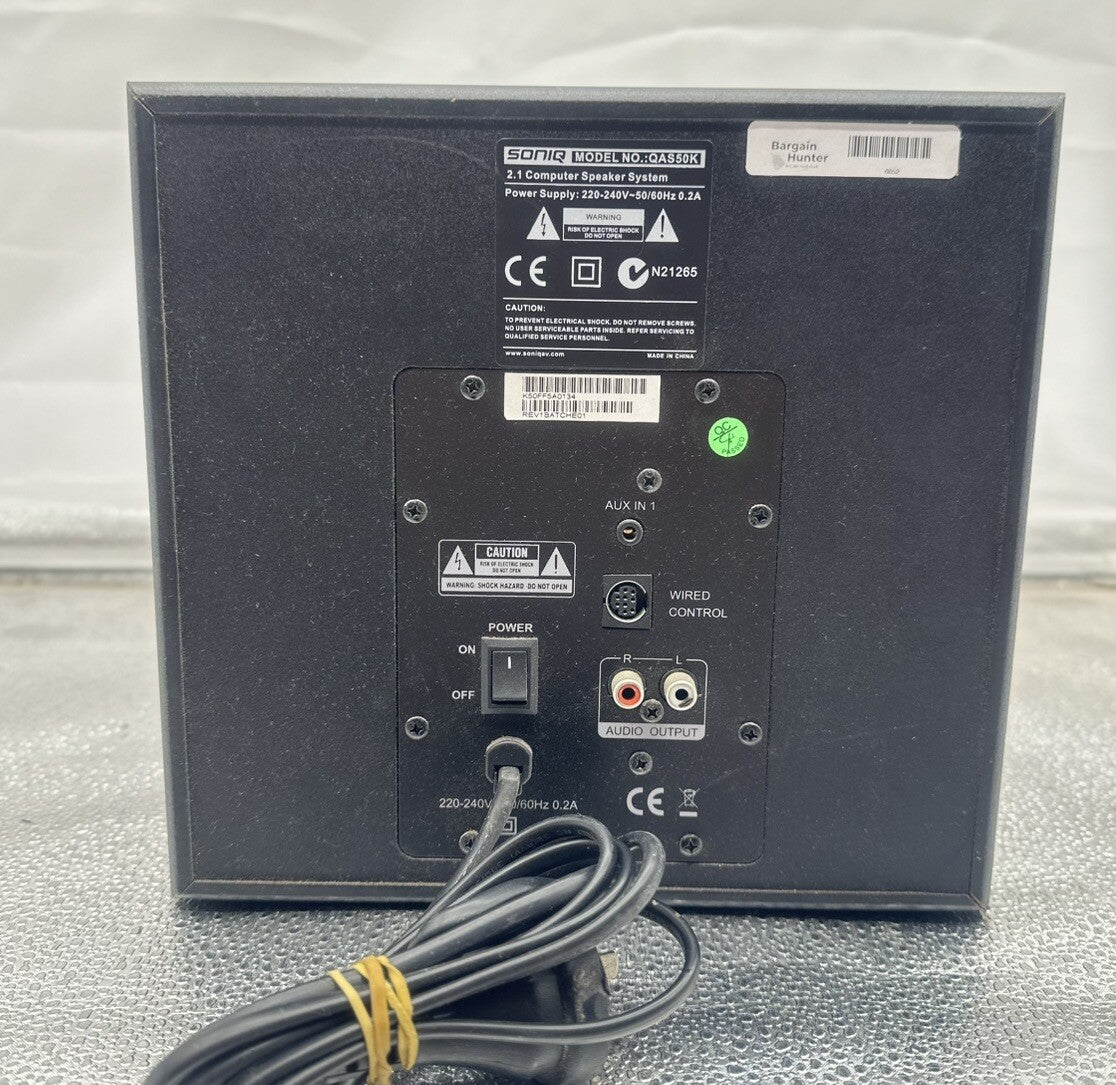 Soniq 2.1 Computer Speaker System Subwoofer Model-QAS50K In Good Condition 6052
