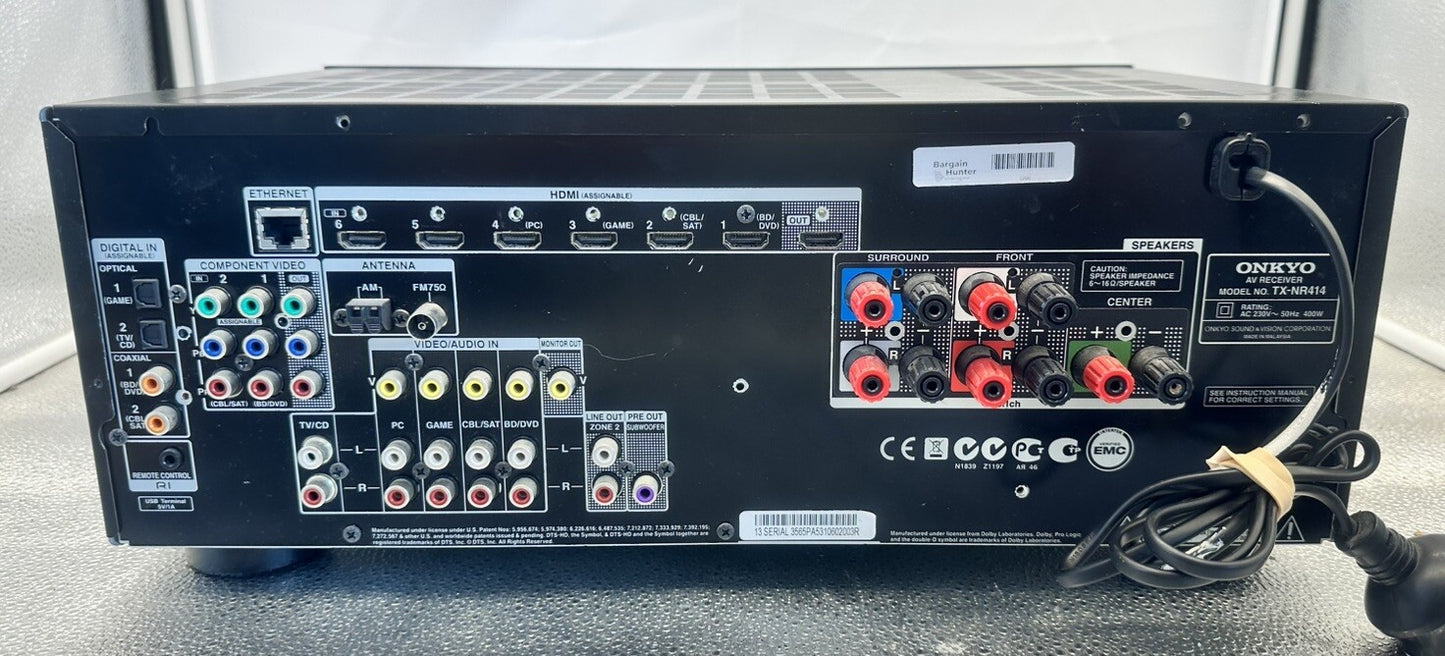 Onkyo TX-NR414 Natural Sound AV Receiver. Home Theatre No Remote 5709