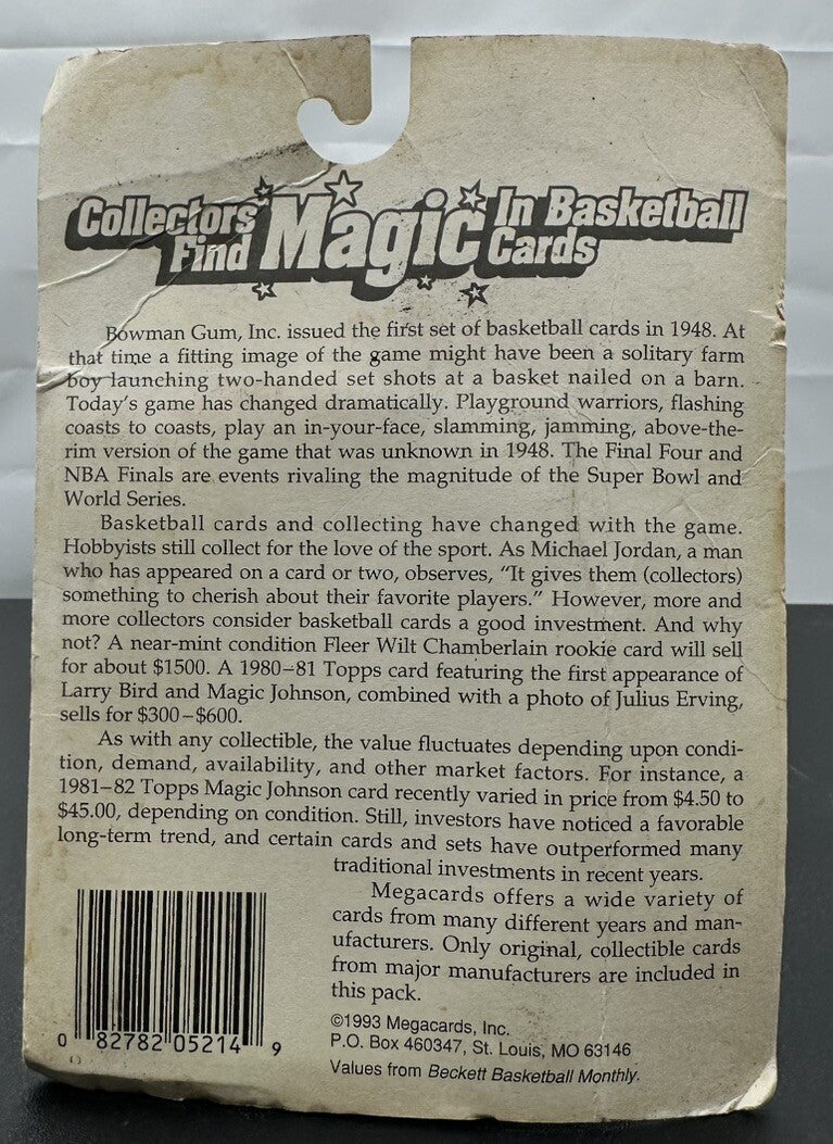 1993 Mega Cards Basketball Sealed 15 Cards Pack Magic