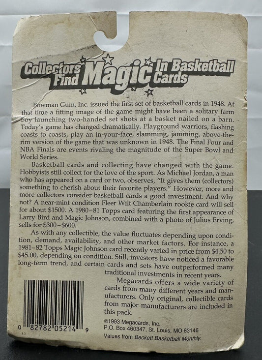 1993 Mega Cards Basketball Sealed 15 Cards Pack Magic