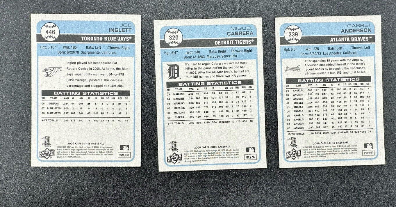 12 X O Pee Chee Baseball Cards 2009 Collection In Good Condition