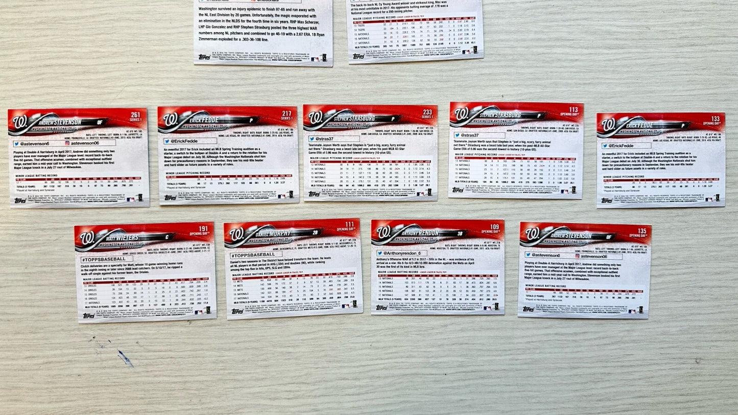 11 X Washington Nationals Topps Baseball Cards 2018 Collection In Good Cond 4181