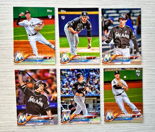6 X Miami Marlins Topps Baseball Cards 2018 Collection In Good Condition 4181