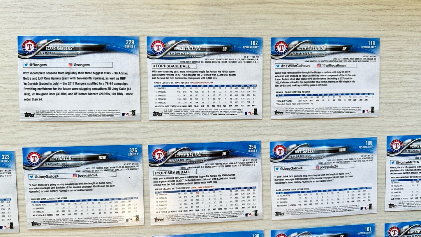 13 X Texas Rangers Topps Baseball Cards 2018 Collection In Good Condition 4181