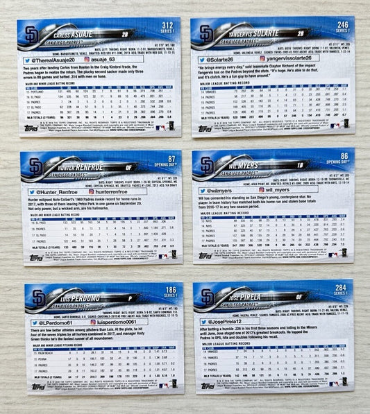 6 X San Diego Padres Topps Baseball Cards 2018 Collection In Good Condition 4181