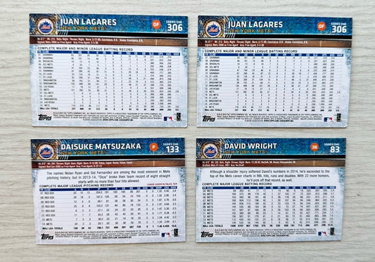 4 X New York Mets Topps Baseball Cards 2015 Collection In Good Cond 4175