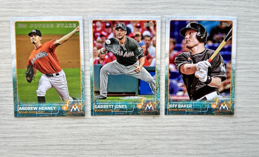 3 X Miami Marlins Topps Baseball Cards 2015 Collection In Good Cond 4175