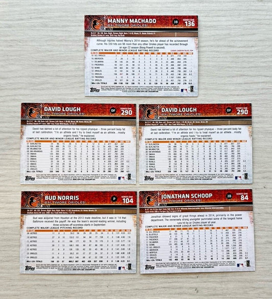 5 X Baltimore Orioles Topps Baseball Cards 2015 Collection In Good Cond 4175