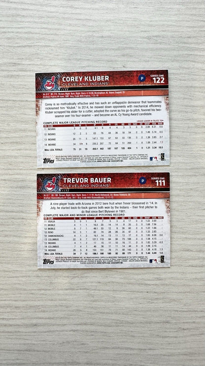 2 X Cleveland Indians Topps Baseball Cards 2015 Collection In Good Cond 4175