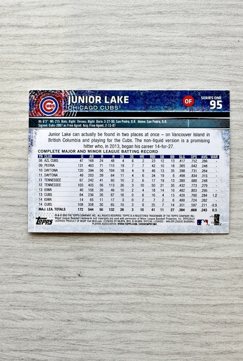Junior Lake - Chicago Cubs Topps Baseball Cards 2015 In Good Cond 4175