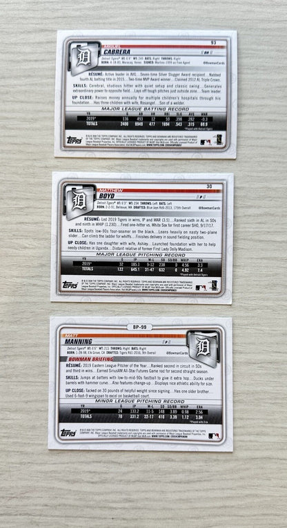 3 X Detroit Tigers Topps Baseball Cards 2020 Collection In Good Cond 4180