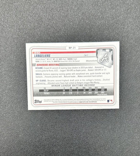 Shea Langelier - Atlanta Bravers Topps Baseball Cards 2020 In Good Cond 4180