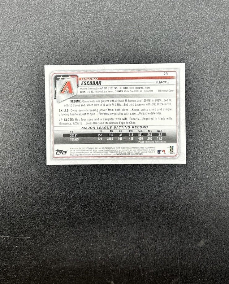 Eduardo Escobar - Arizona Diamondbacks Topps Baseball Cards 2020 In GC 4180