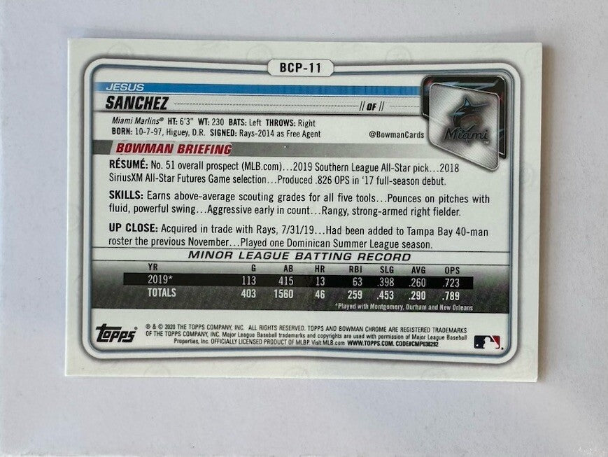 Jesus Sanchez 2020 Bowman Chrome & Prospects Topps Baseball Card 4180