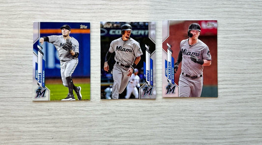 3 X Miami Marlins Topps Baseball Cards 2020 Collection In Good Cond 4177