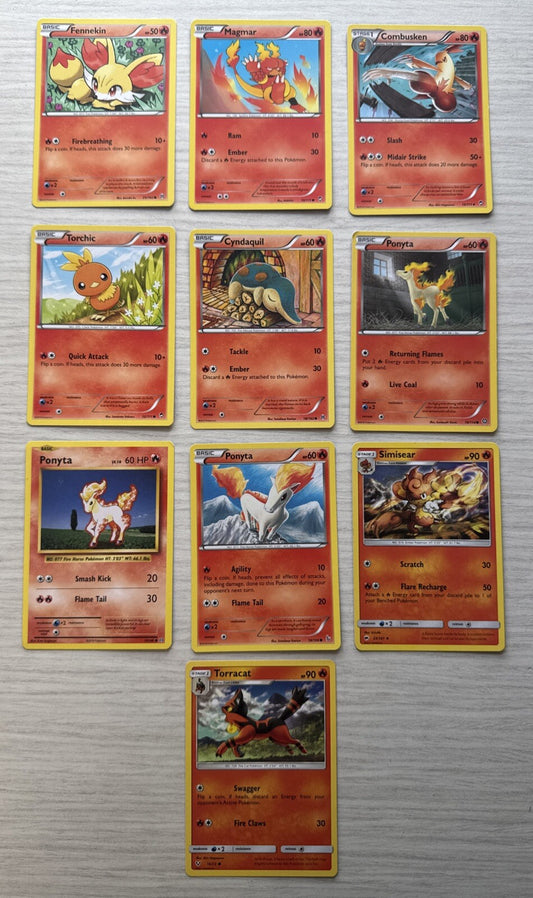 10 X Pokemon Fire Trading Cards Collection Random Years & Series Good Cond 5087