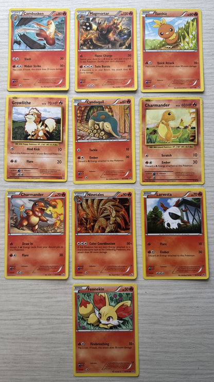 10 X Pokemon Fire Trading Cards Collection Random Years & Series Good Cond 5087