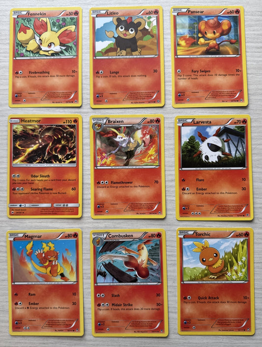 9 X Pokemon Fire Trading Cards Collection Random Years & Series Good Cond 5087