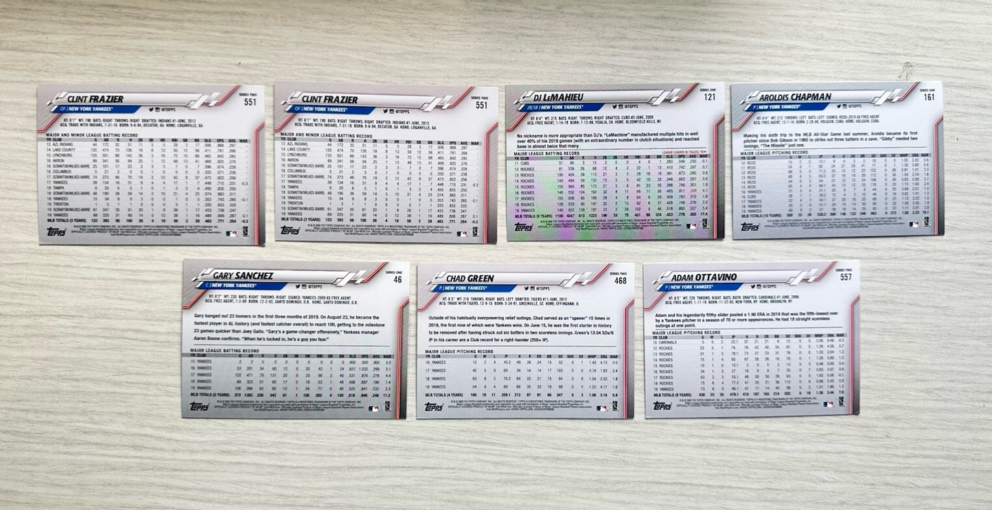 7 X New York Yankees Topps Baseball Cards 2020 Collection In Good Cond 4177