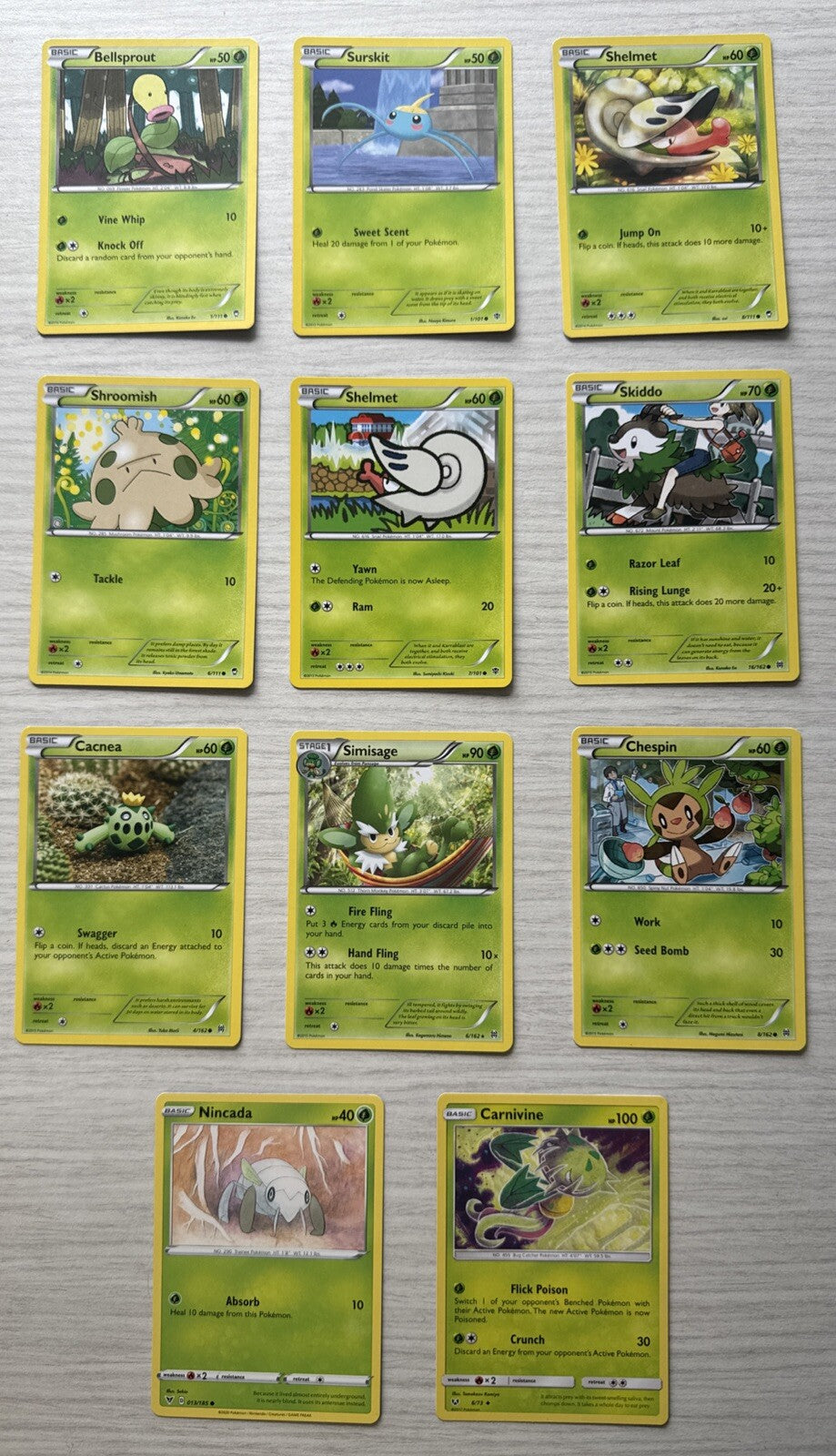 11 X Pokemon Grass Trading Cards Collection Random Years & Series Good Cond 5088