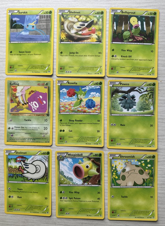 9 X Pokemon Grass Trading Cards Collection Random Years & Series Good Cond 5088