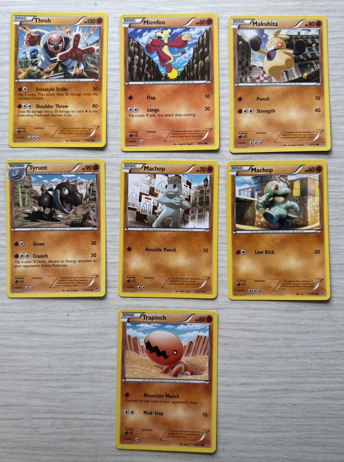 7 X Pokemon Fighting Trading Cards Collection Random Years & Series GC 5089