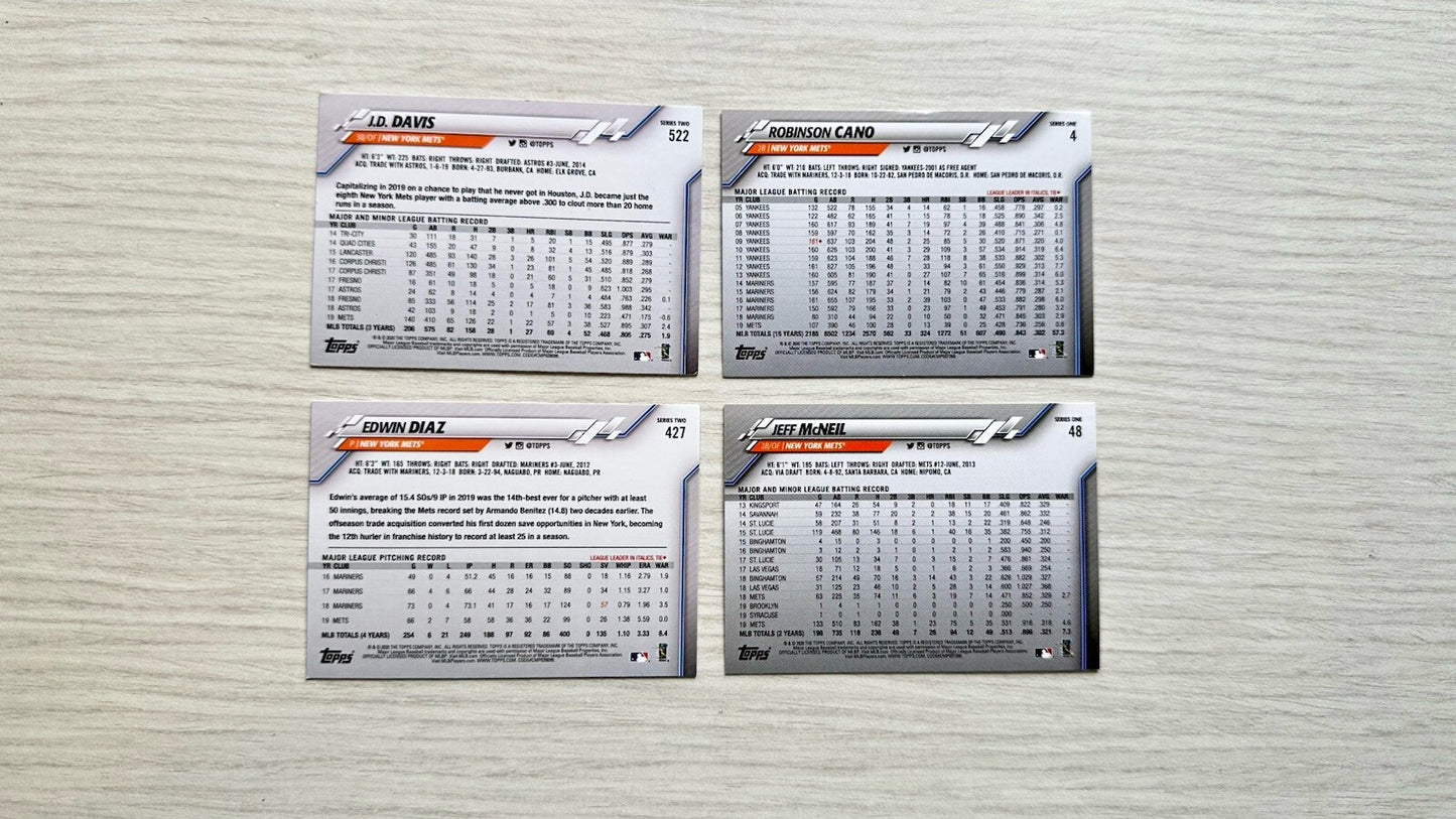 4 X New York Mets Topps Baseball Cards 2020 Collection In Good Cond 4177