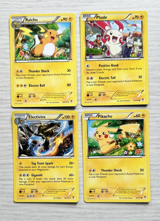 4 X Pokemon Electric Trading Cards Collection Random Years & Series GC 6389